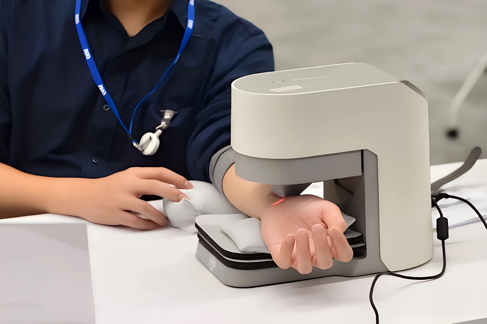 友達耘康中醫數位化檢測解決方案之脈象檢測系統採用高靈敏多點式壓力感測器，可真實還原「寸、關、尺」三部脈象量測結果
